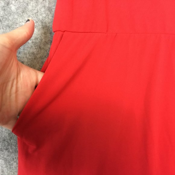 J Jason Wu Jumpsuit XL Solid Red Sleeveless City Knit Pockets Wide Leg Ruched - Picture 11 of 16